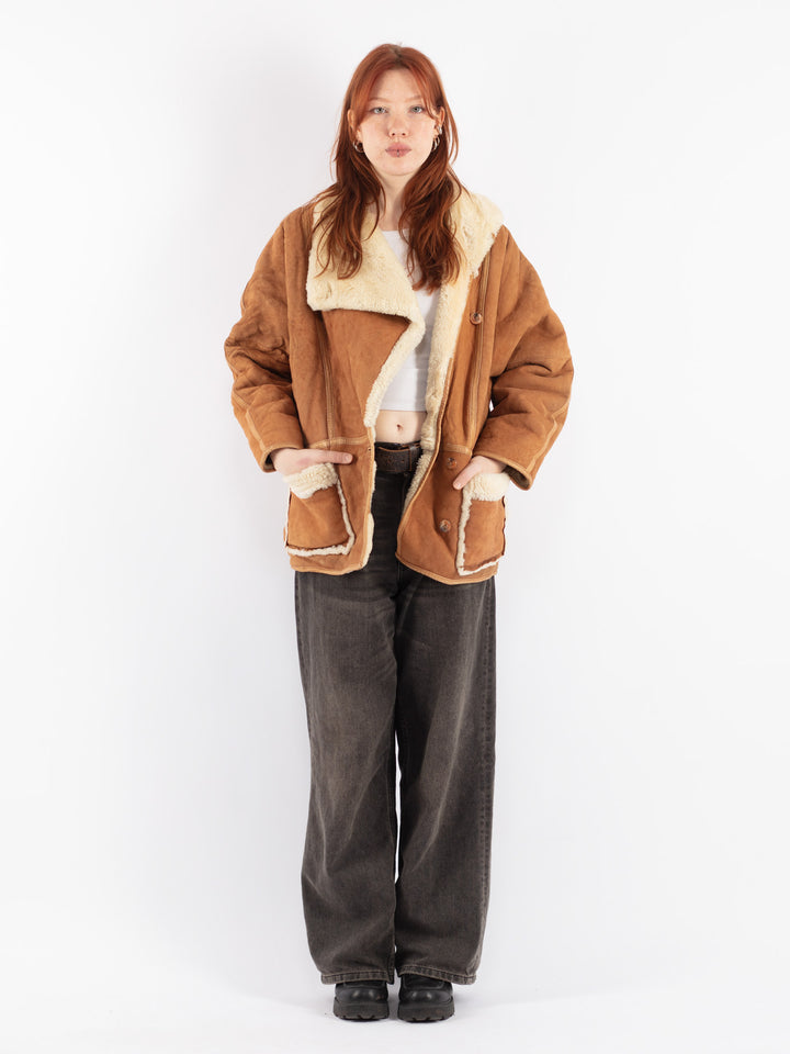Vintage 80's Women Sheepskin Coat in Brown
