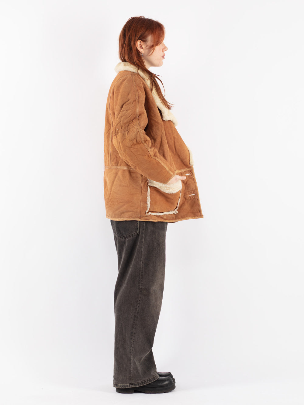 Vintage 80's Women Sheepskin Coat in Brown
