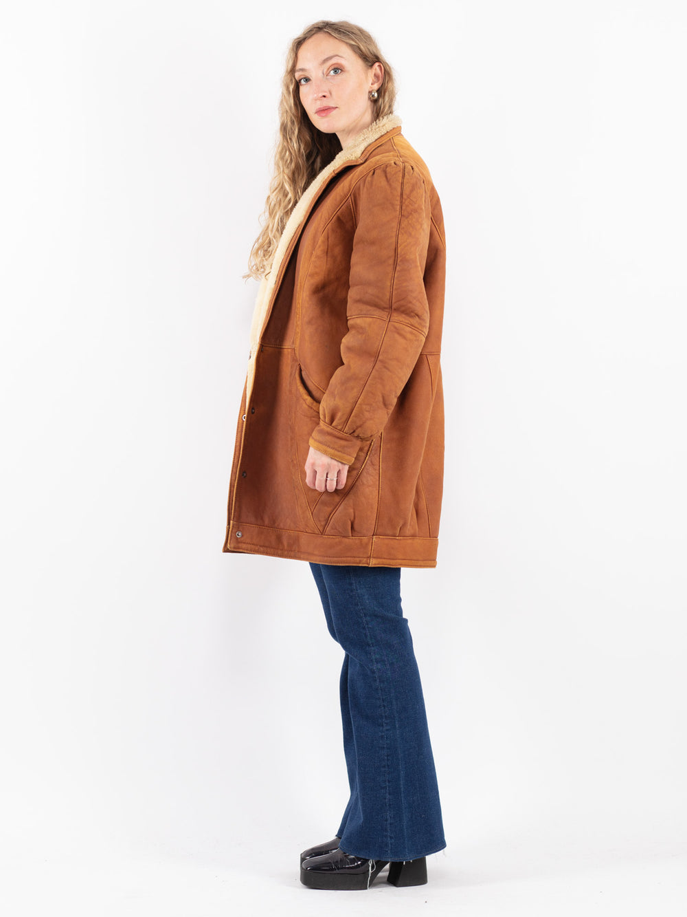 Vintage 80's Women Sheepskin Coat in Brown
