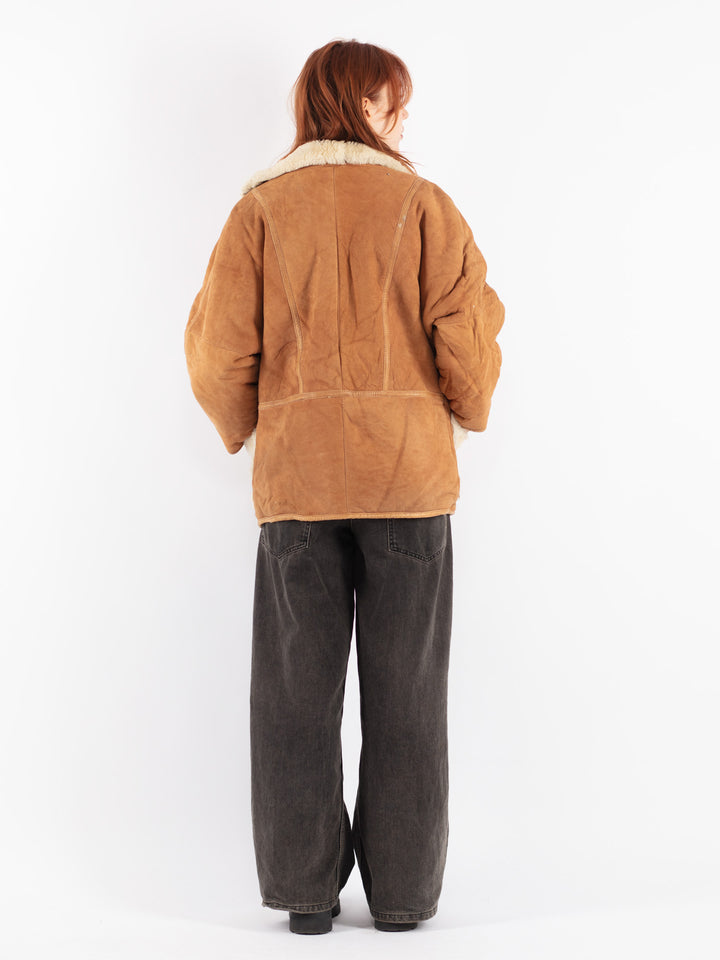Vintage 80's Women Sheepskin Coat in Brown