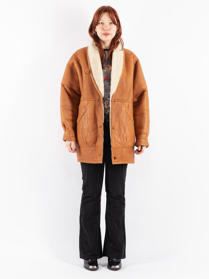 Vintage 80's Women Sheepskin Coat in Brown