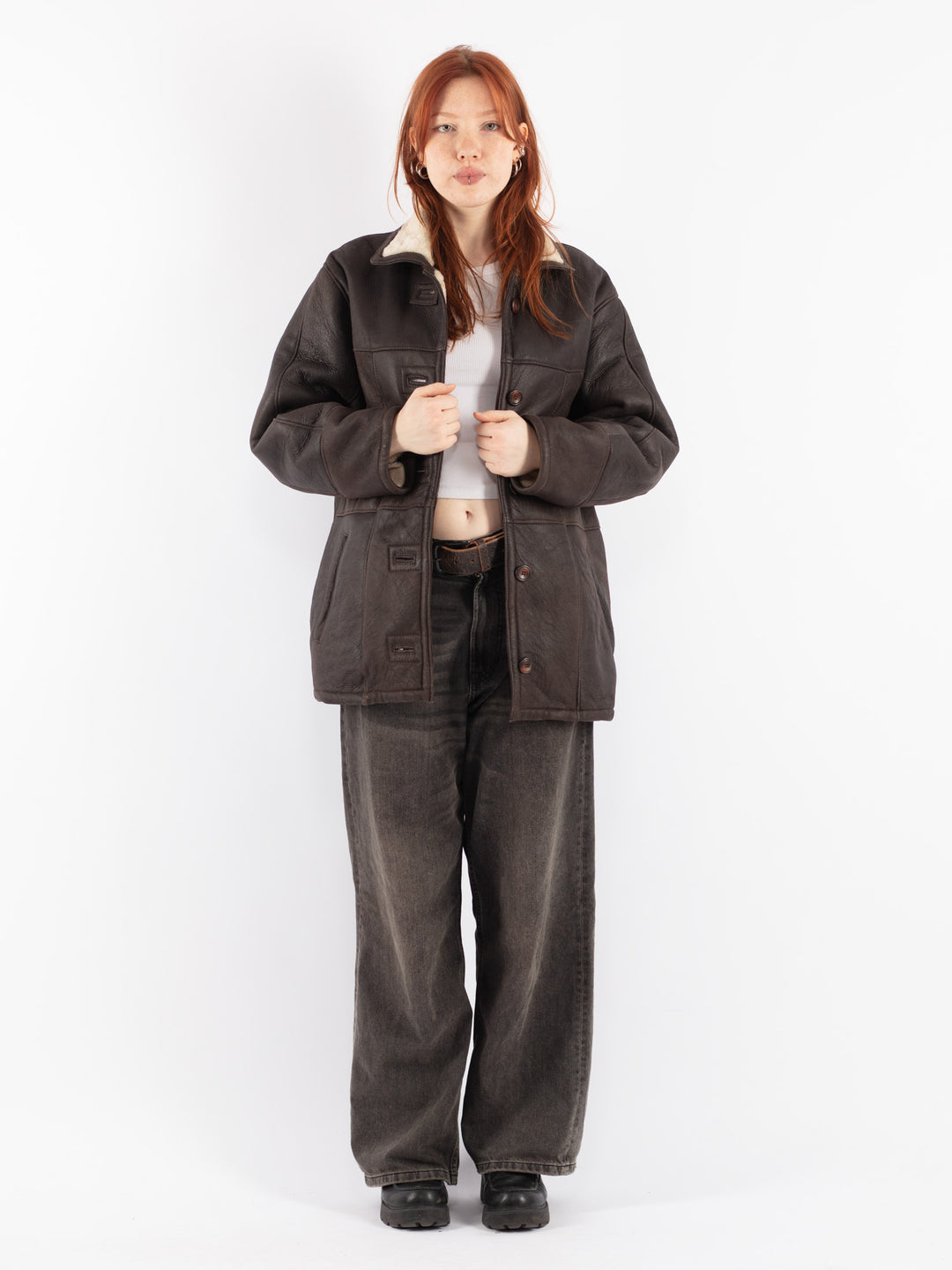 Vintage 90's Women Sheepskin Coat in Brown