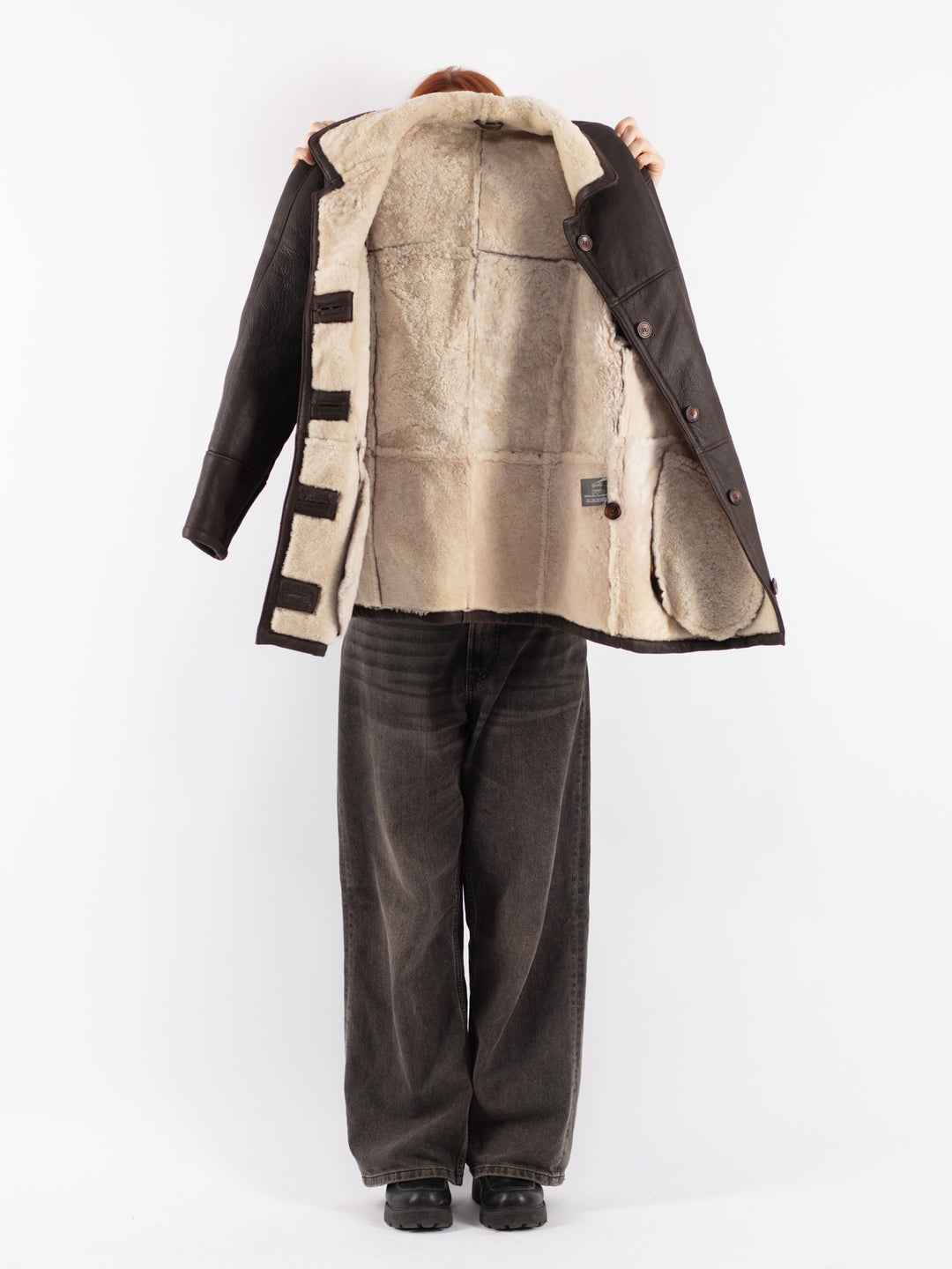 Vintage 90's Women Sheepskin Coat in Brown