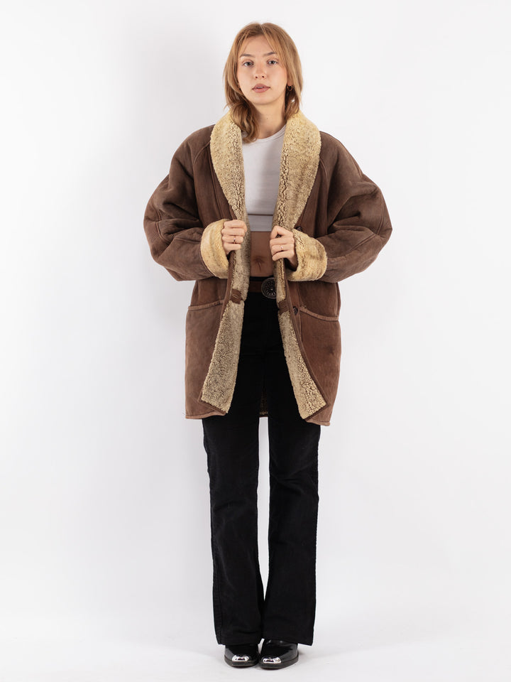 Vintage 80's Women Sheepskin Coat in Brown