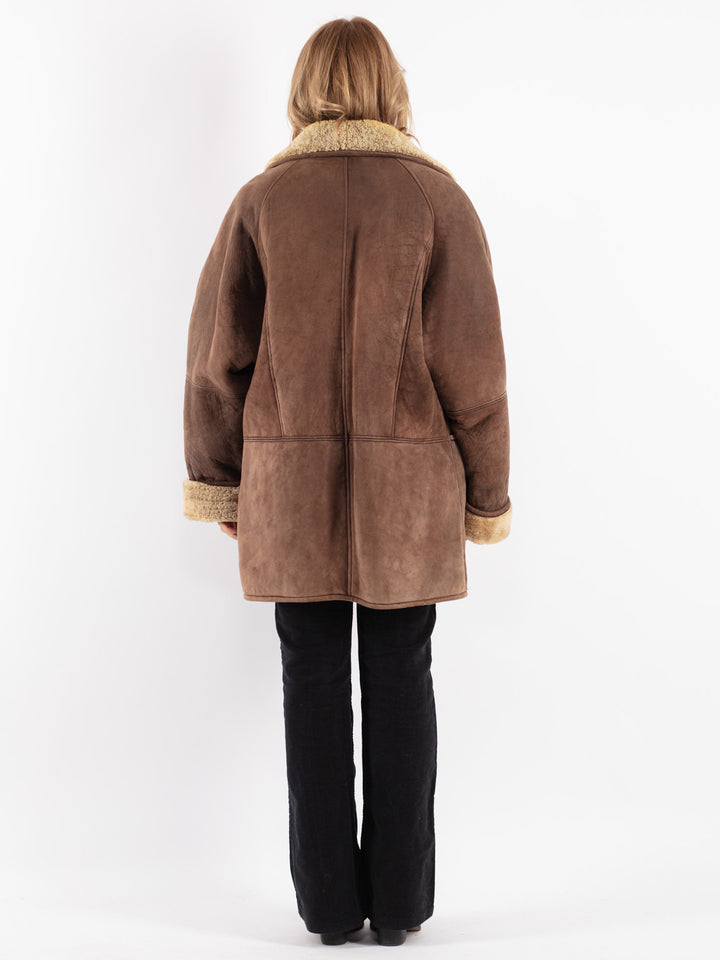 Vintage 80's Women Sheepskin Coat in Brown