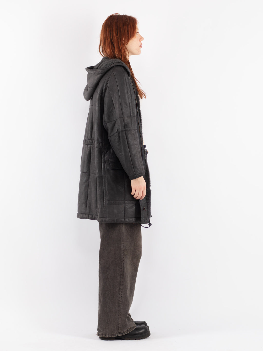 Vintage 80's Women Sheepskin Coat in Gray