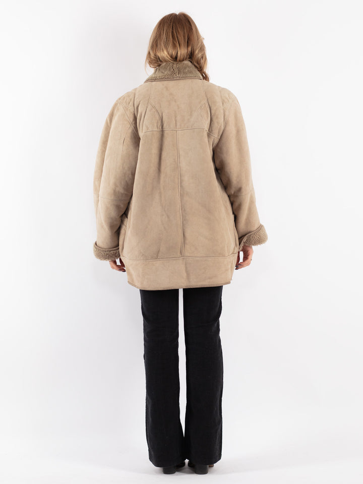 Vintage 80's Women Sheepskin Coat in Beige