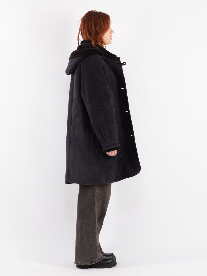 Vintage 80's Women Sheepskin Coat in Blue