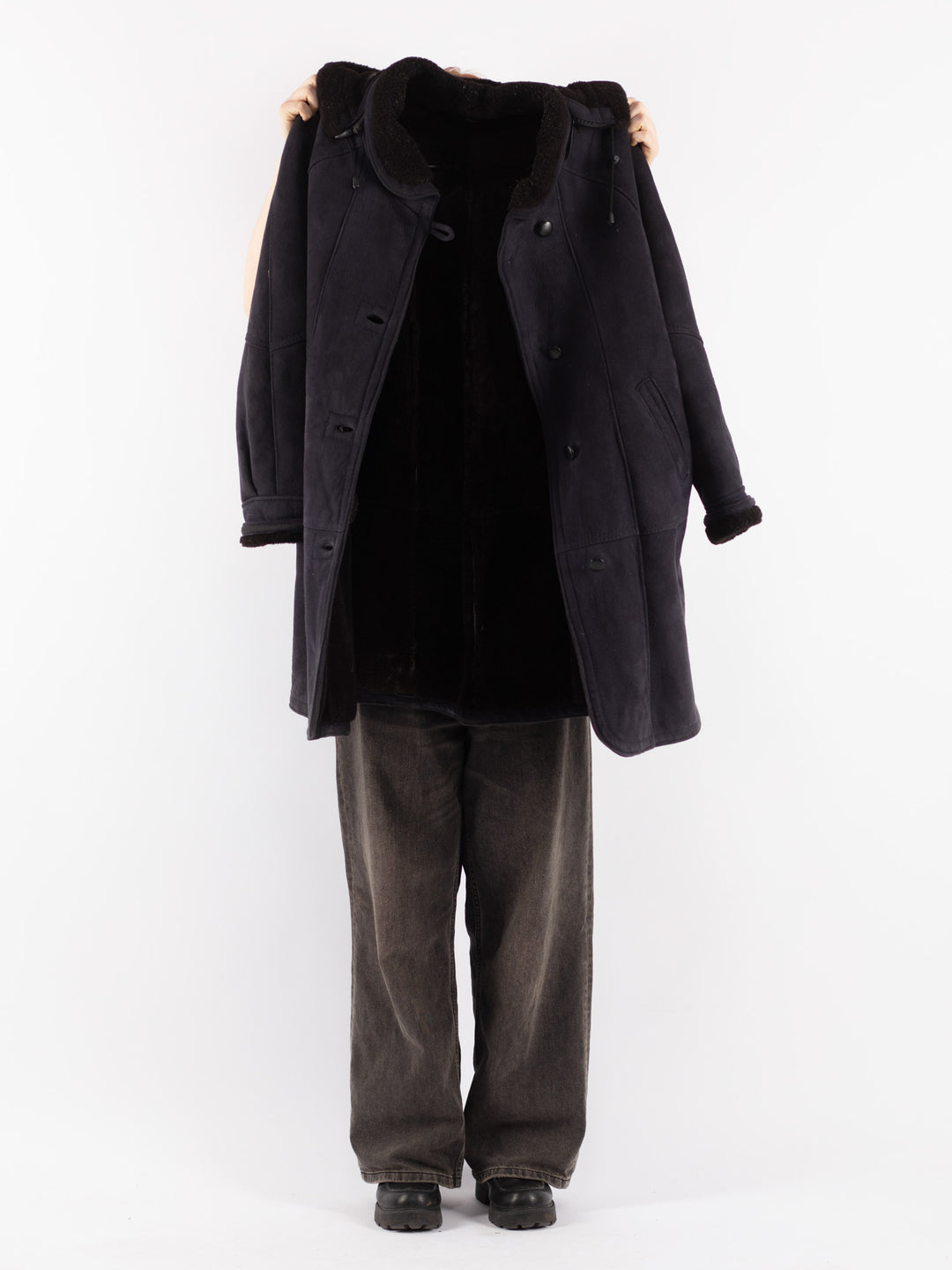 Vintage 80's Women Sheepskin Coat in Blue