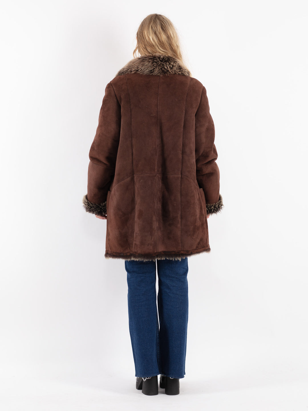 Vintage 80's Women Sheepskin Shearling Coat in Brown