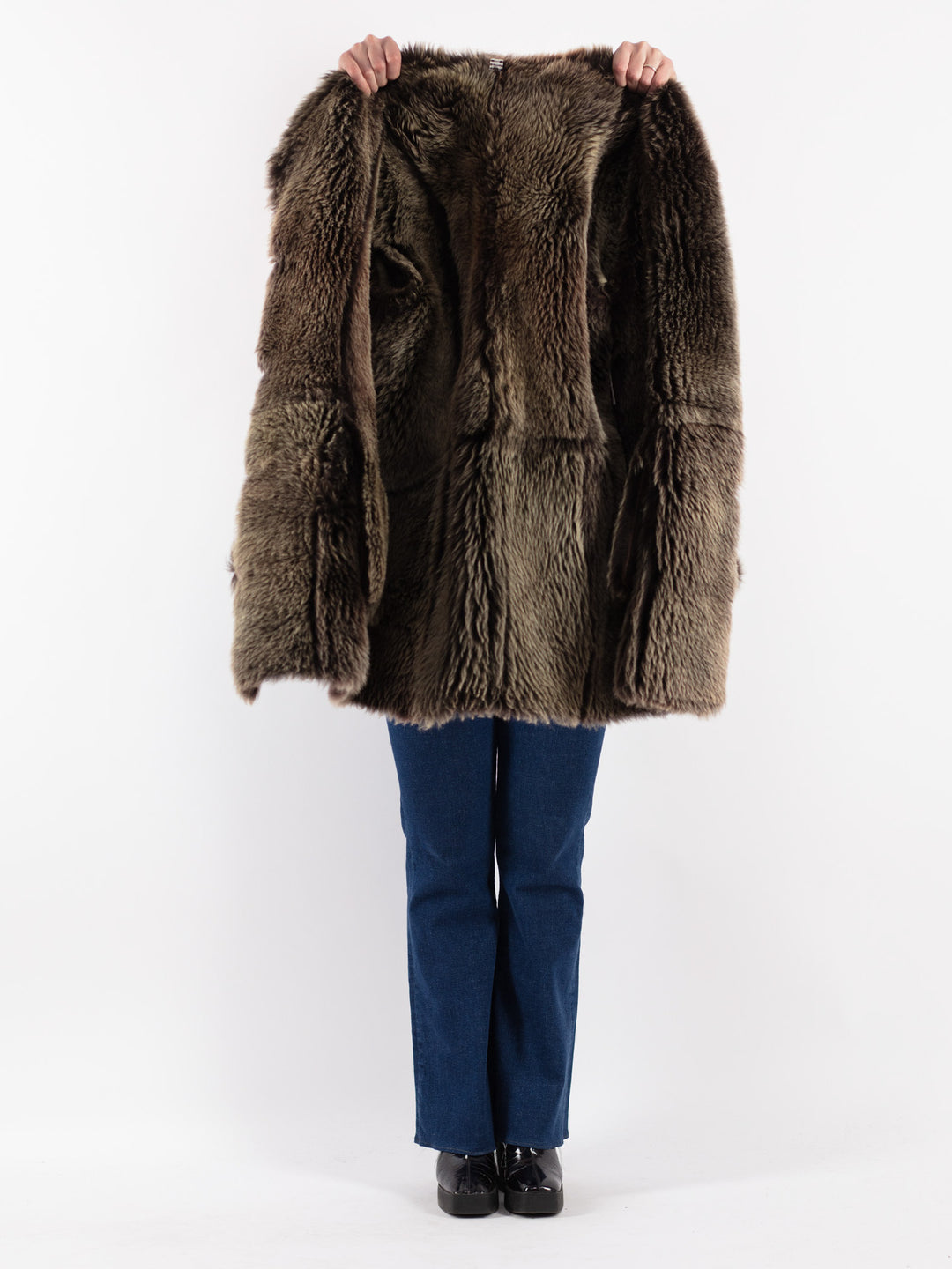 Vintage 80's Women Sheepskin Shearling Coat in Brown