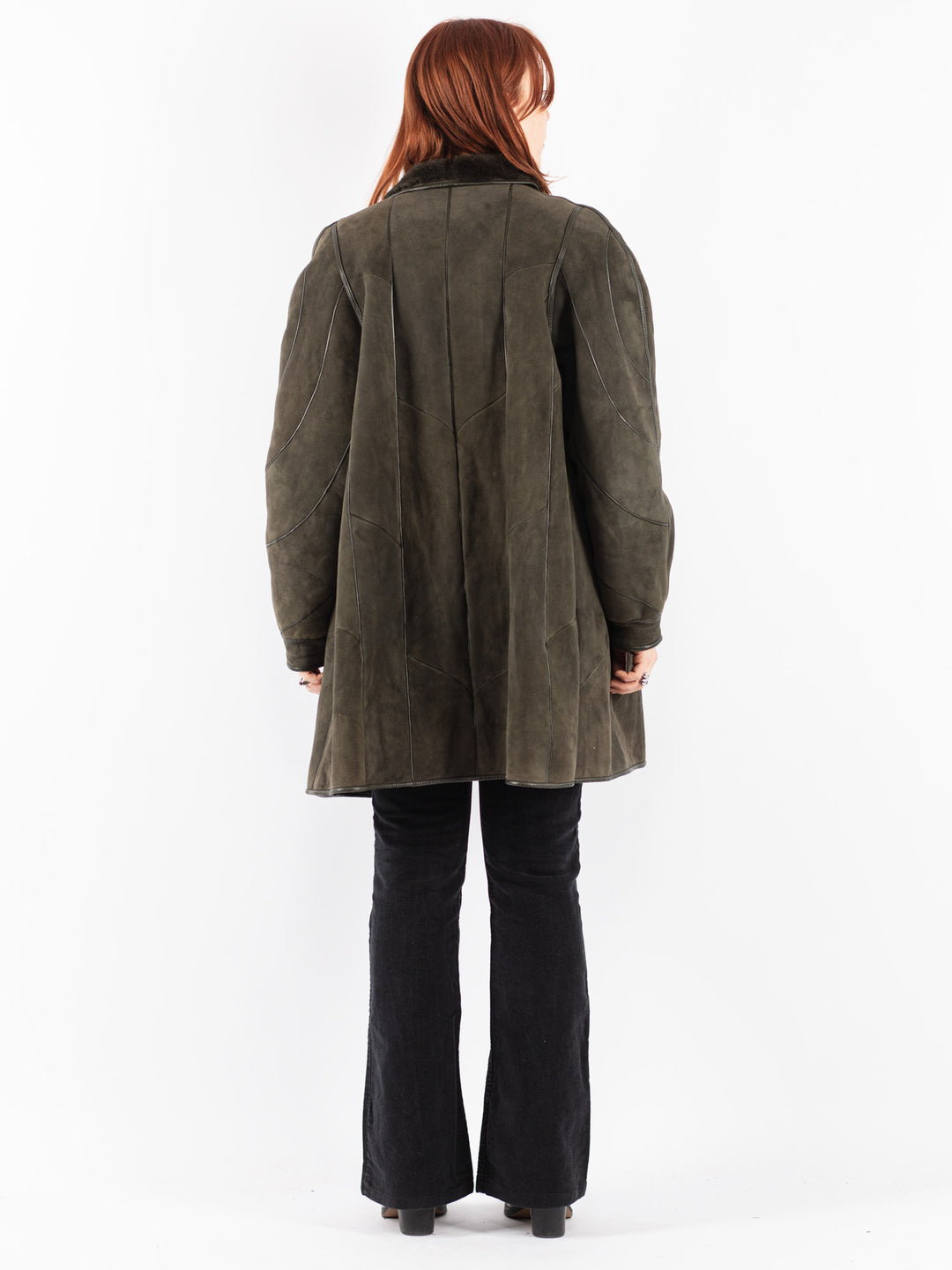 Vintage 80's Women Sheepskin Coat in Green