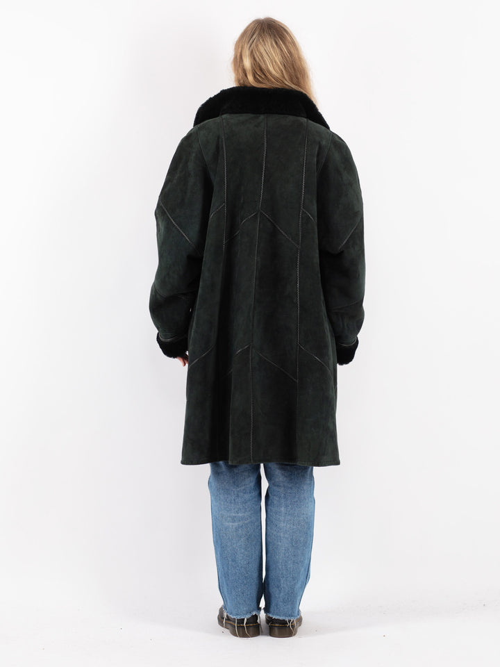 Vintage 80's Women Sheepskin Coat in Green