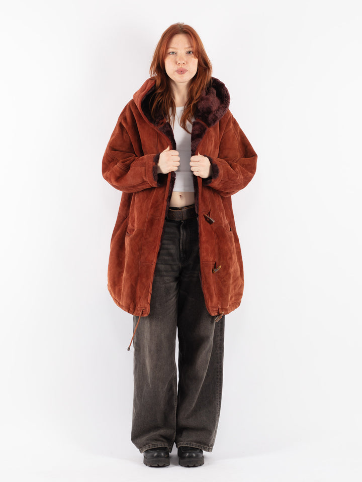 Vintage 80's Women Sheepskin Coat in Brown