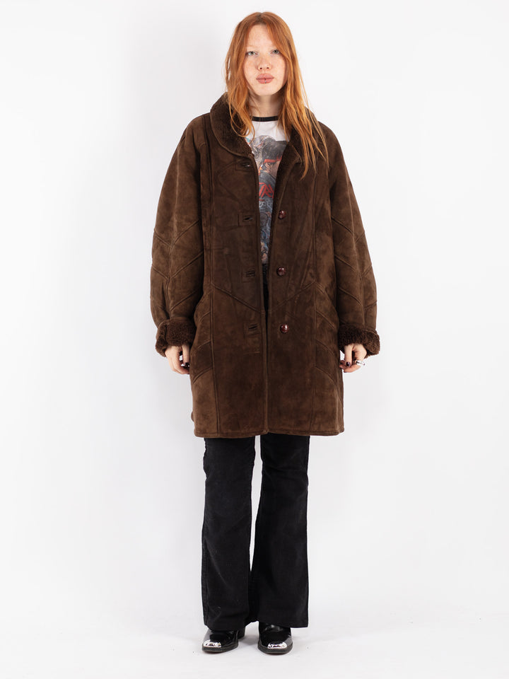 Vintage 80's Women Sheepskin Coat in Brown