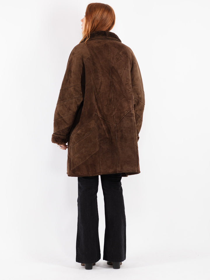 Vintage 80's Women Sheepskin Coat in Brown