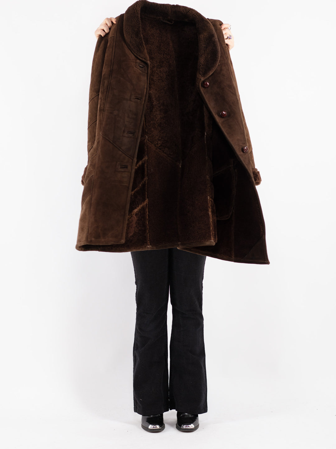 Vintage 80's Women Sheepskin Coat in Brown