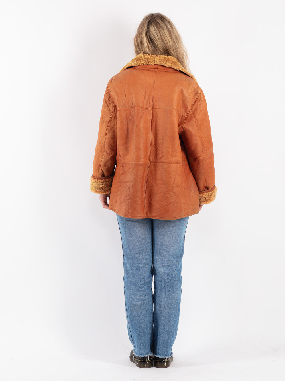 Vintage 90's Women Sheepskin Coat in Orange