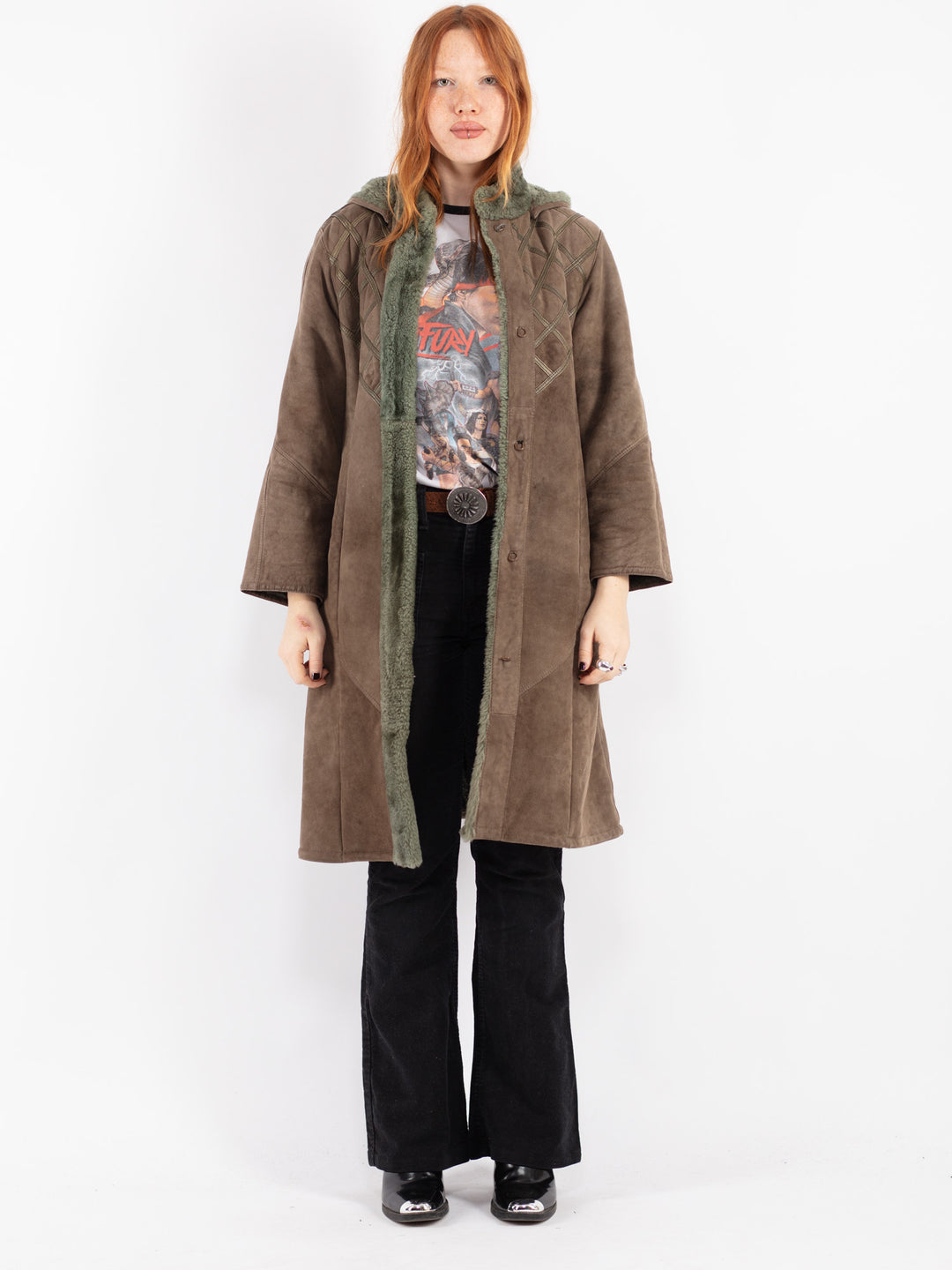 Vintage 80's Women Sheepskin Coat in Brown