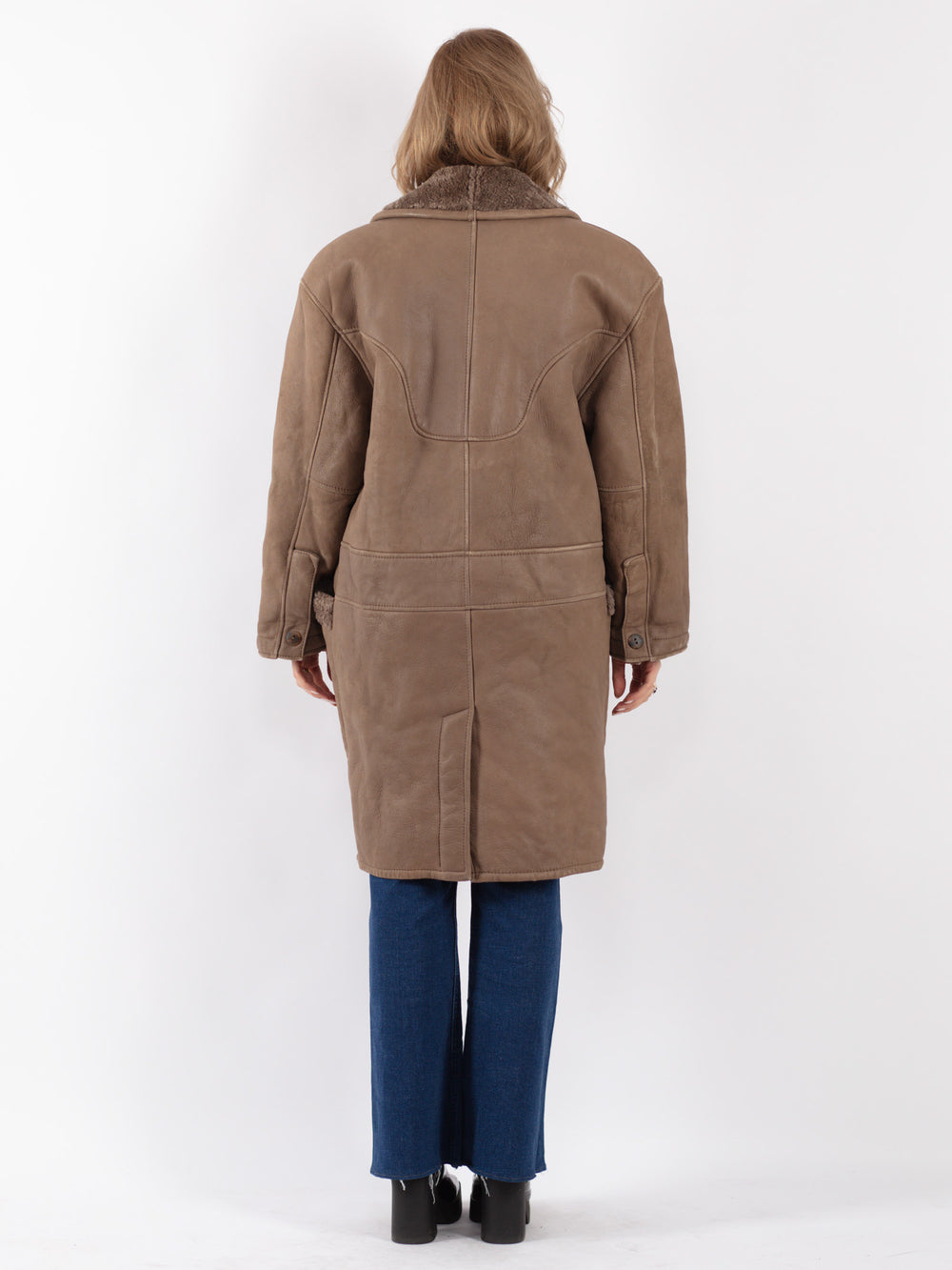 Vintage 80's Women Sheepskin Shearling Coat in Beige