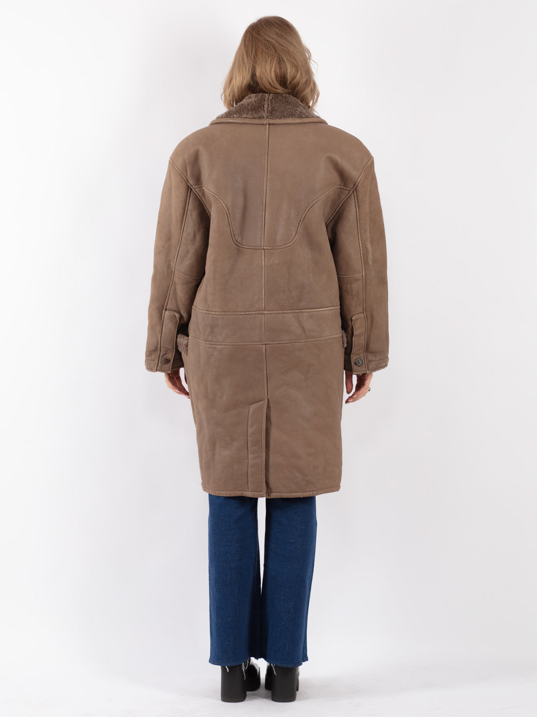 Vintage 80's Women Sheepskin Shearling Coat in Beige
