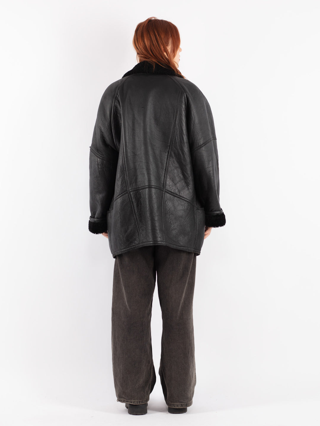 Vintage 80's Women Sheepskin Shearling Coat in Black