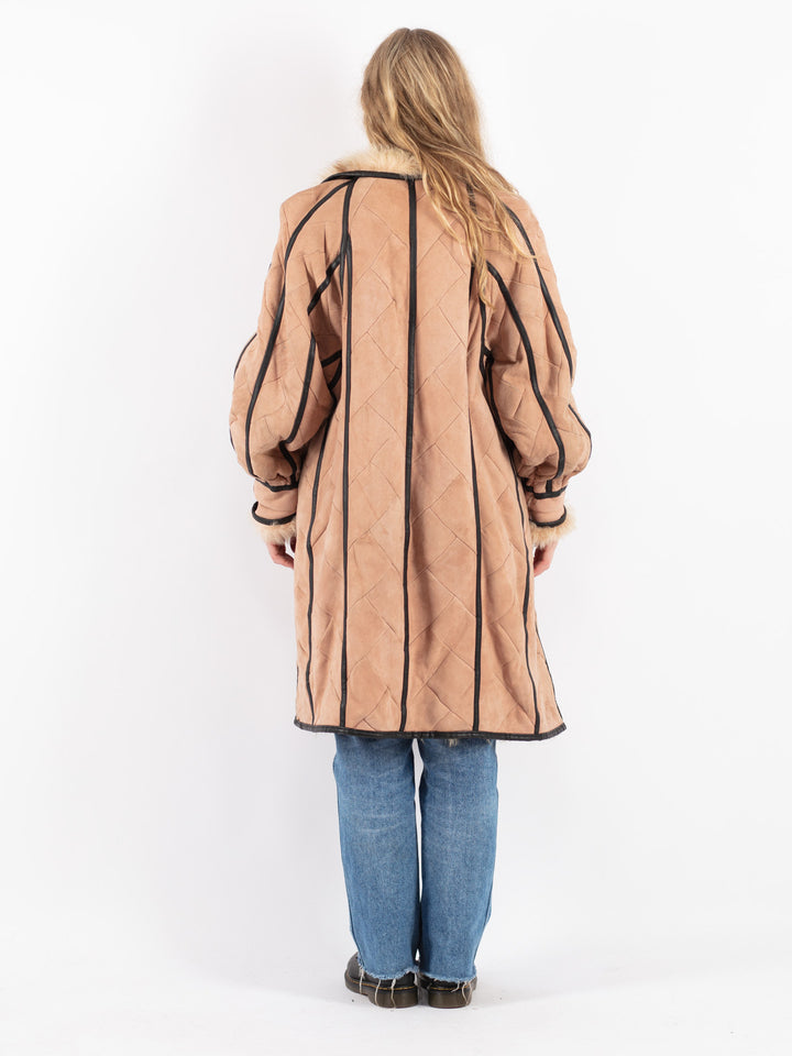 Vintage 80's Women Sheepskin Coat in Beige