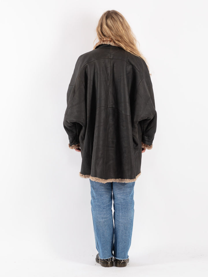 Vintage 80's Women Sheepskin Coat in BlackV9107