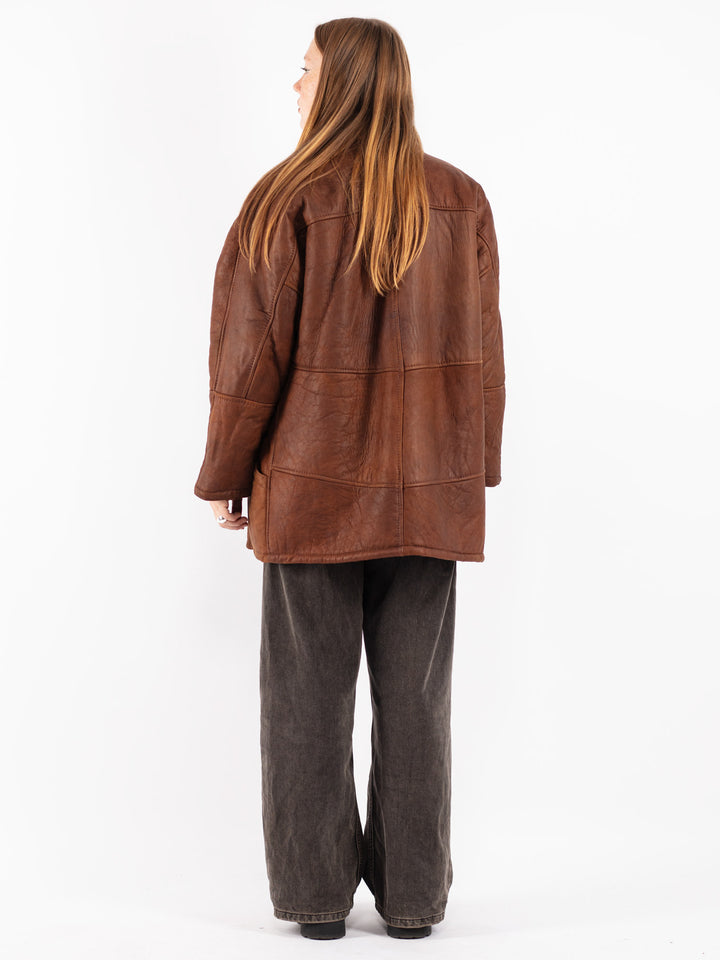 Vintage 80's Women Sheepskin Coat in Brown