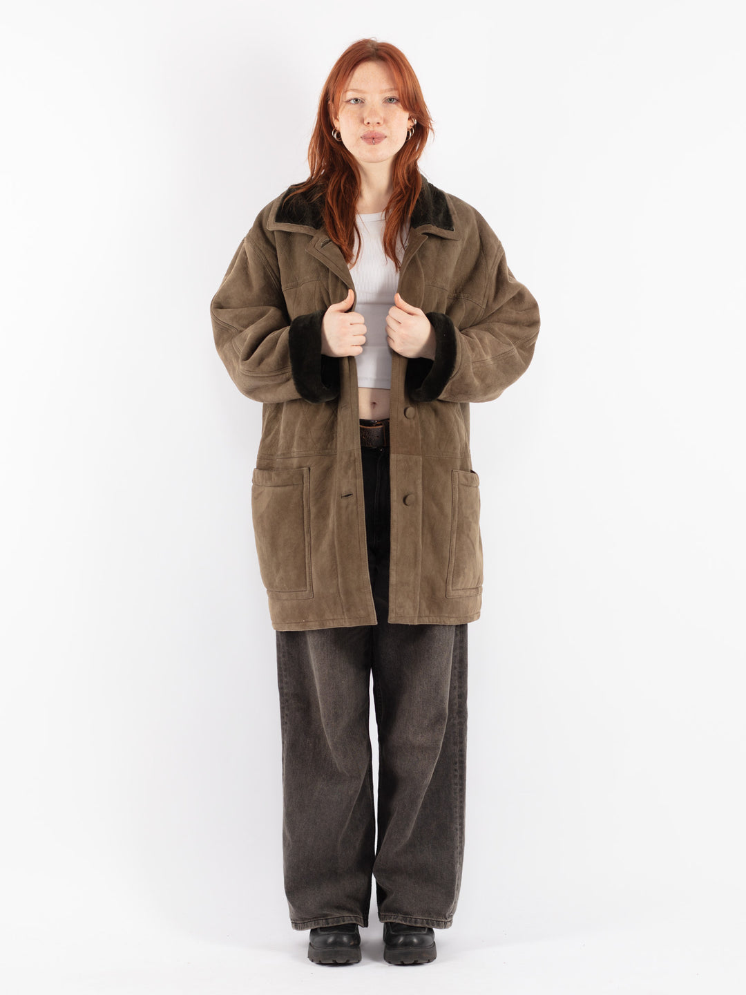 Vintage 80's Women Sheepskin Coat in Green