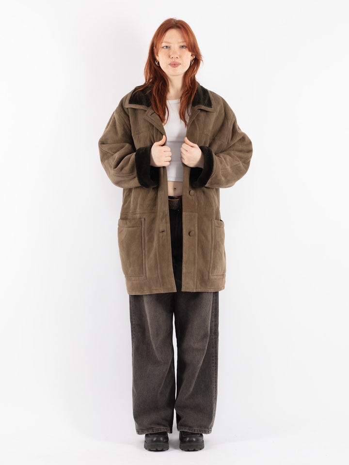 Vintage 80's Women Sheepskin Coat in Green