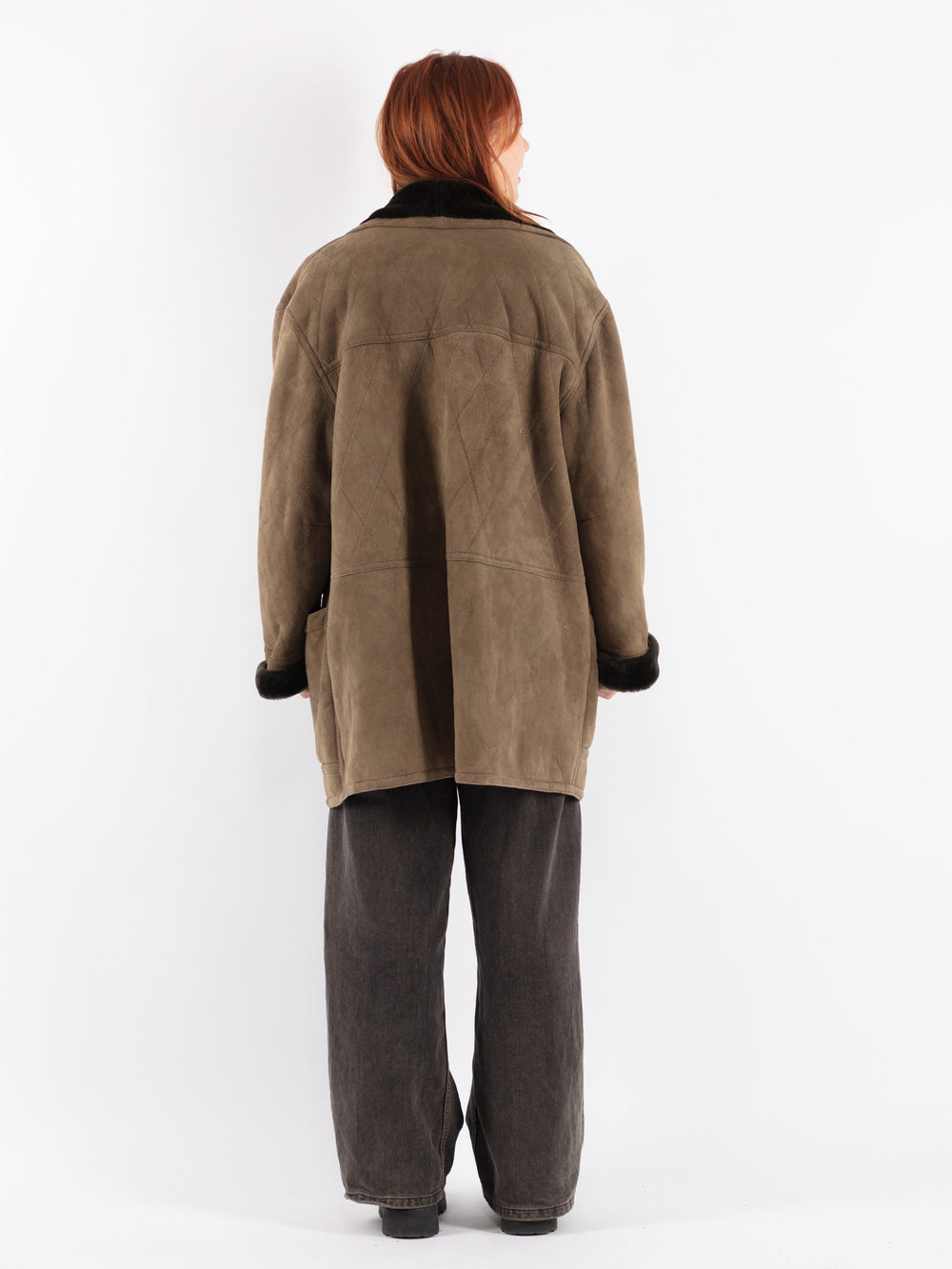 Vintage 80's Women Sheepskin Coat in Green