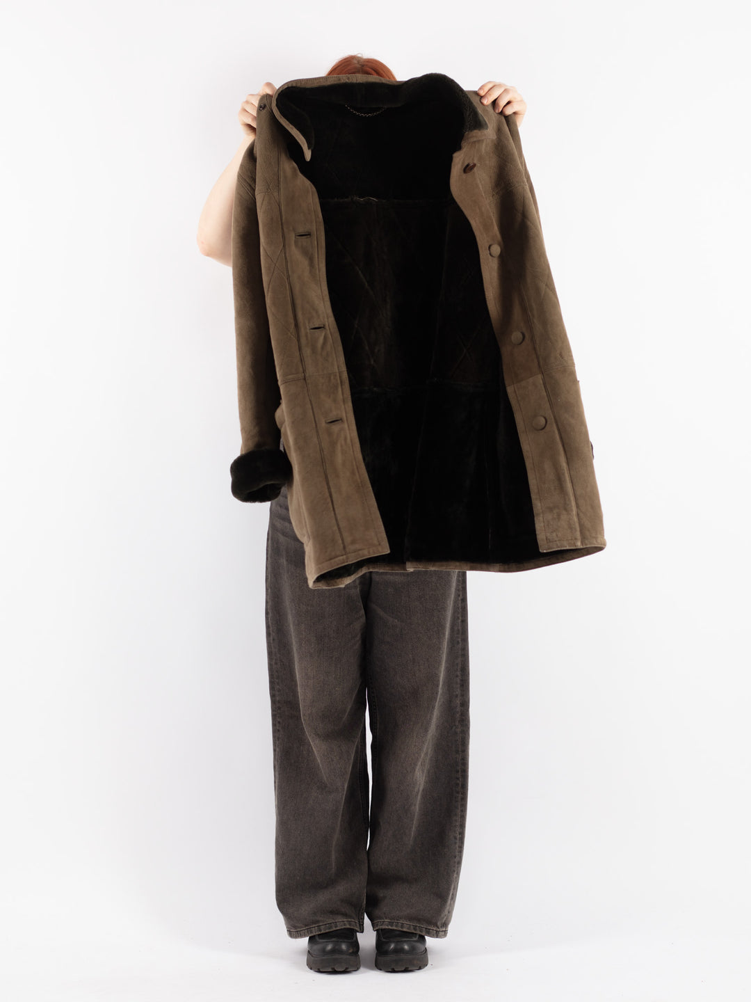 Vintage 80's Women Sheepskin Coat in Green