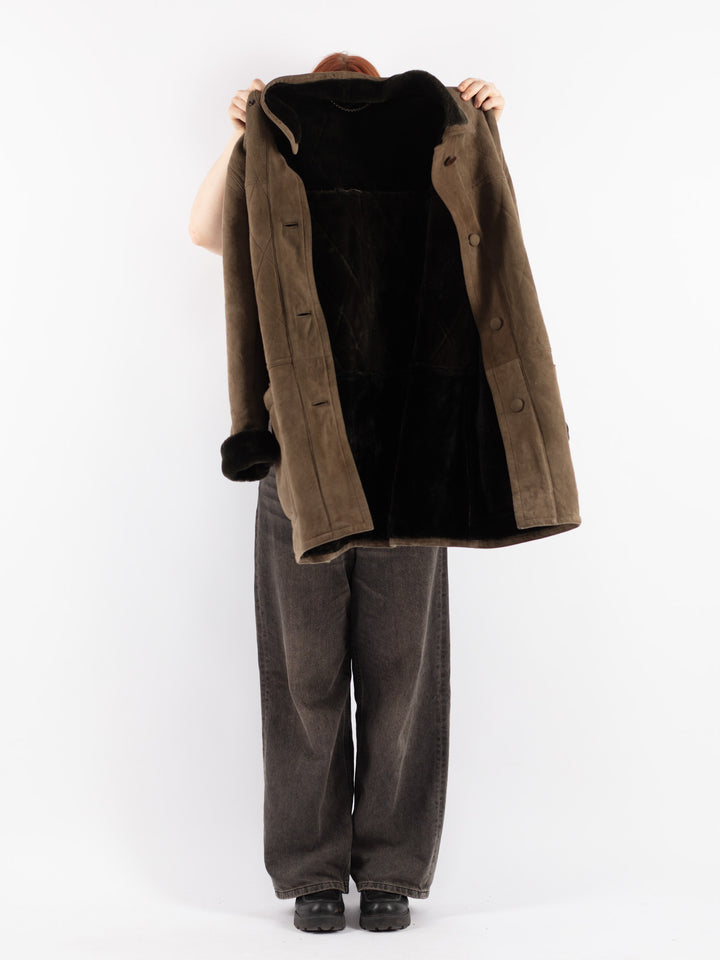 Vintage 80's Women Sheepskin Coat in Green