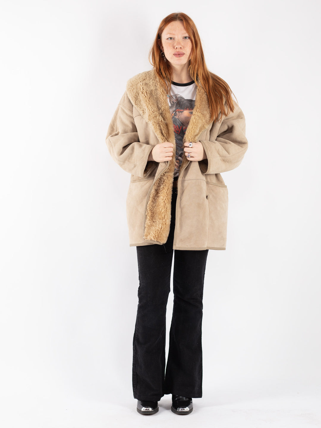 Vintage 90's Women Sheepskin in Beige
