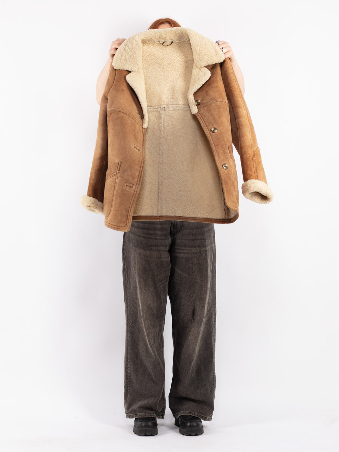Vintage 80's Women Sheepskin Coat in Beige