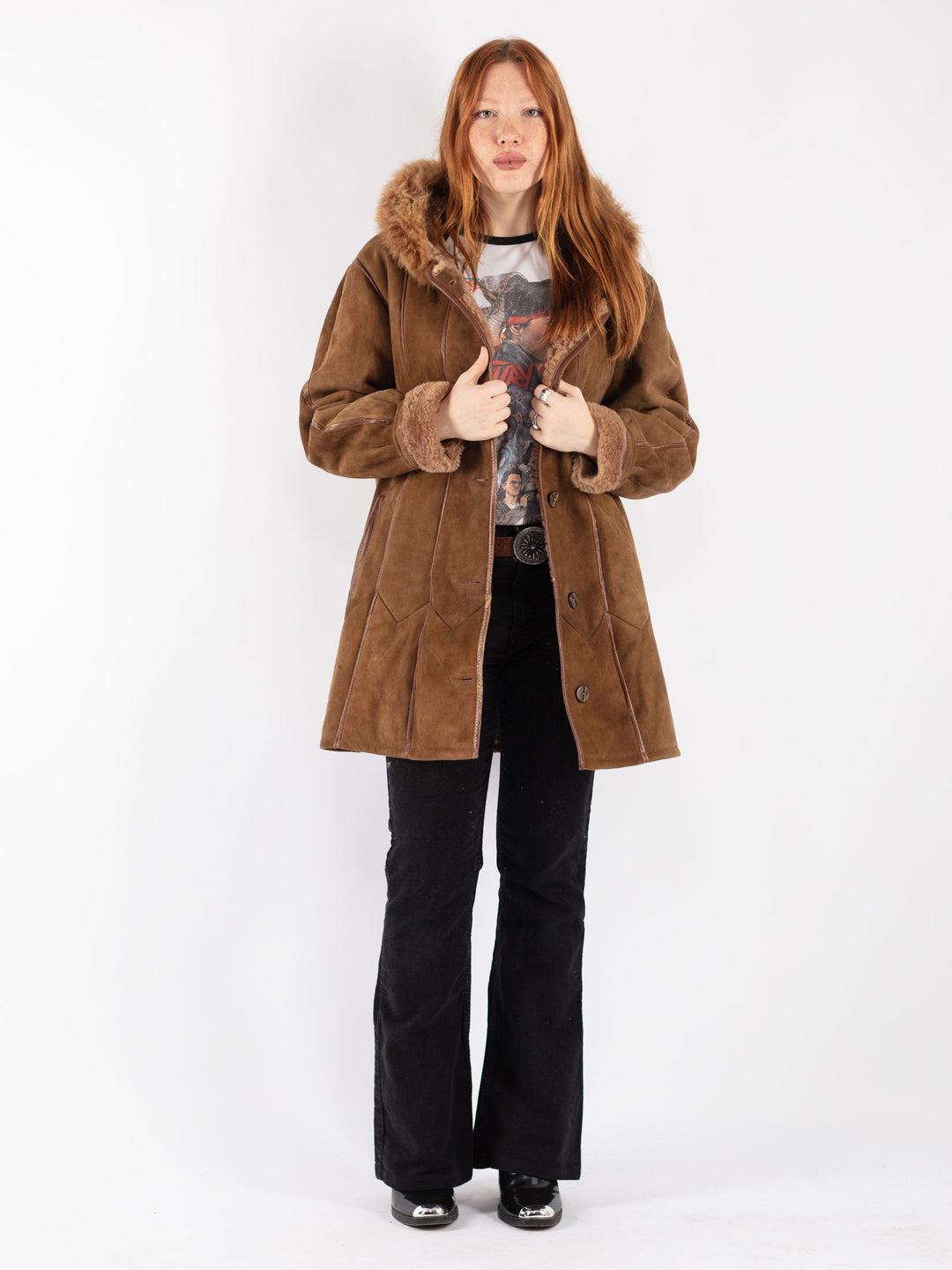 Vintage 80's Women Sheepskin Coat in Brown