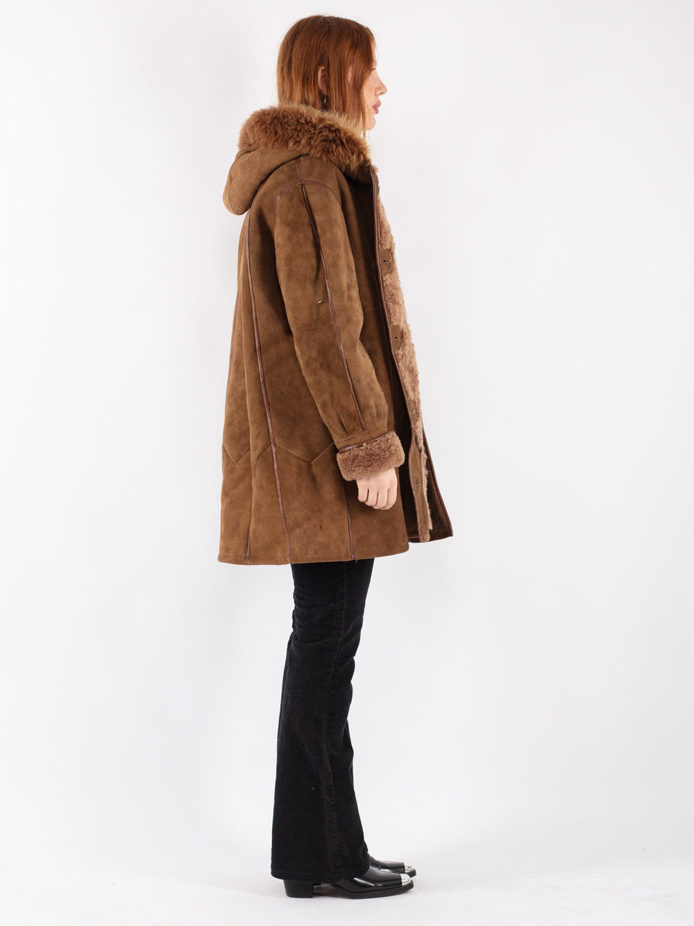 Vintage 80's Women Sheepskin Coat in Brown