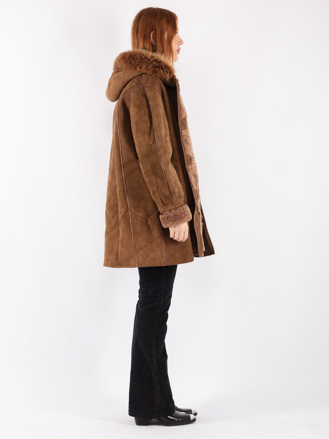 Vintage 80's Women Sheepskin Coat in Brown