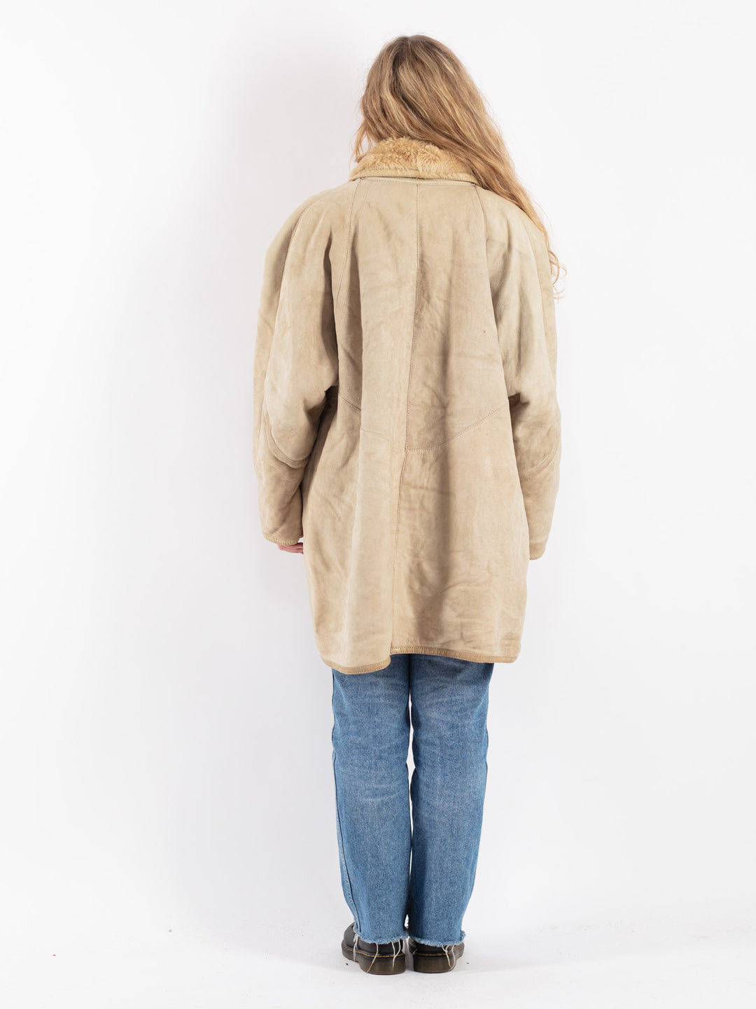 Vintage 80's Women Sheepskin Shearling Coat in Beige