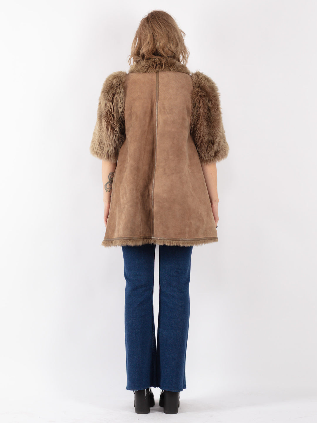 Vintage 80's Women Shearling Coat in Beige