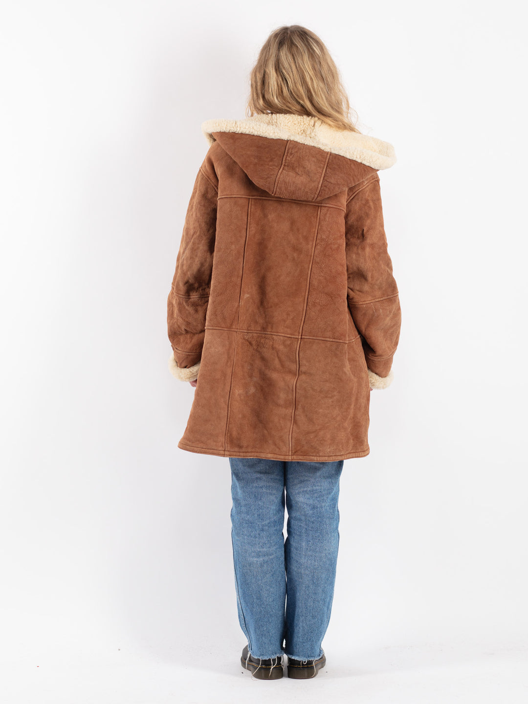 Vintage 80's Women Sheepskin Shearling Coat in Brown
