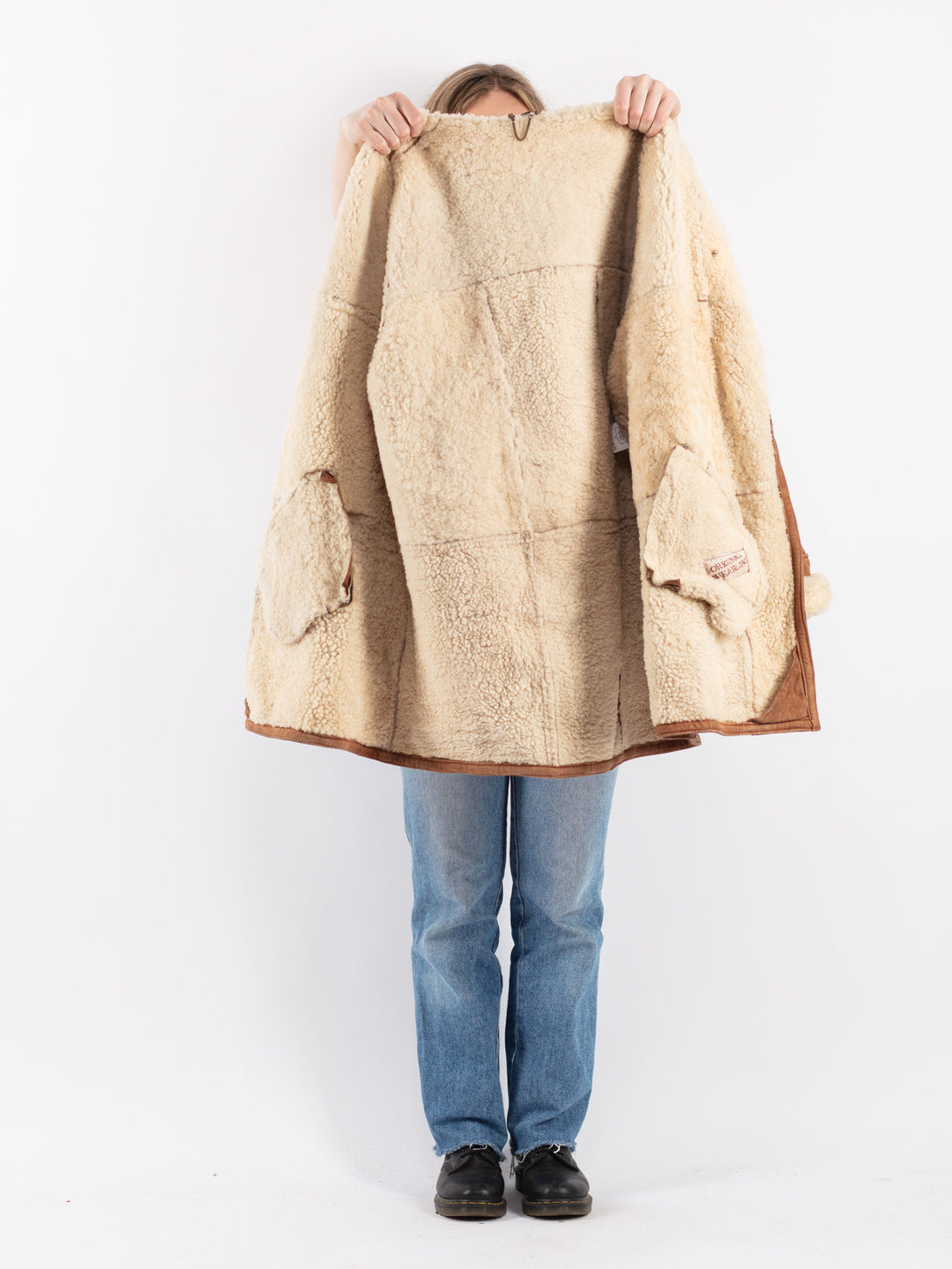 Vintage 80's Women Sheepskin Shearling Coat in Brown