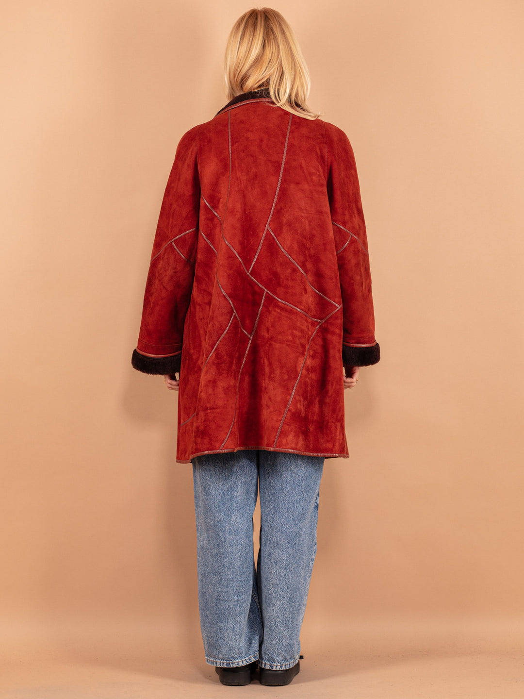 Vintage 80's Women Sheepskin Coat in Red