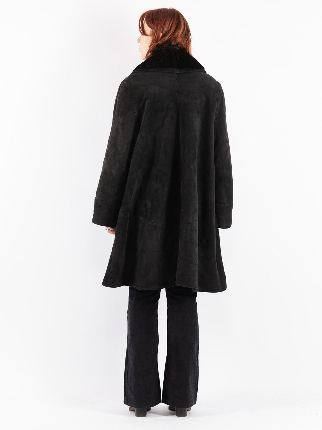 Vintage 80's Women Sheepskin Shearling Coat in Black