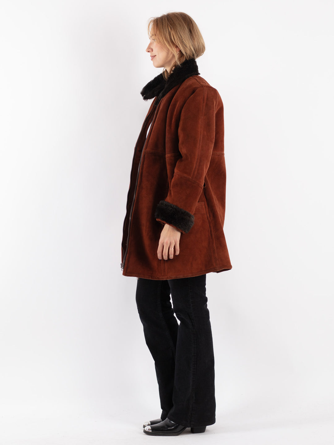 Vintage 80's Women Sheepskin Coat in Brown