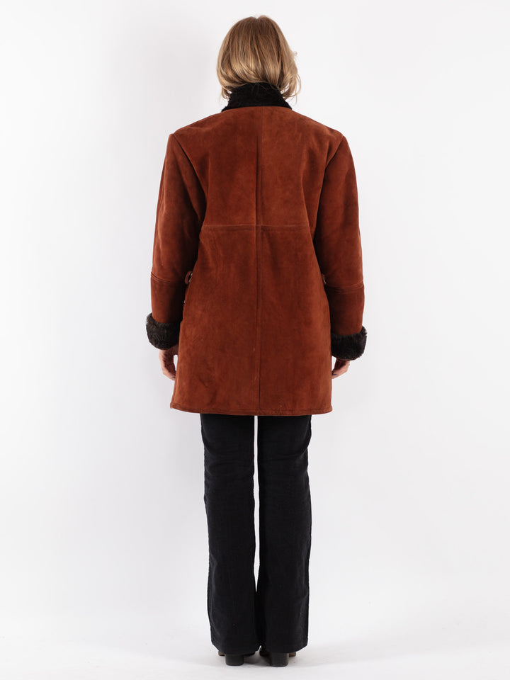 Vintage 80's Women Sheepskin Coat in Brown