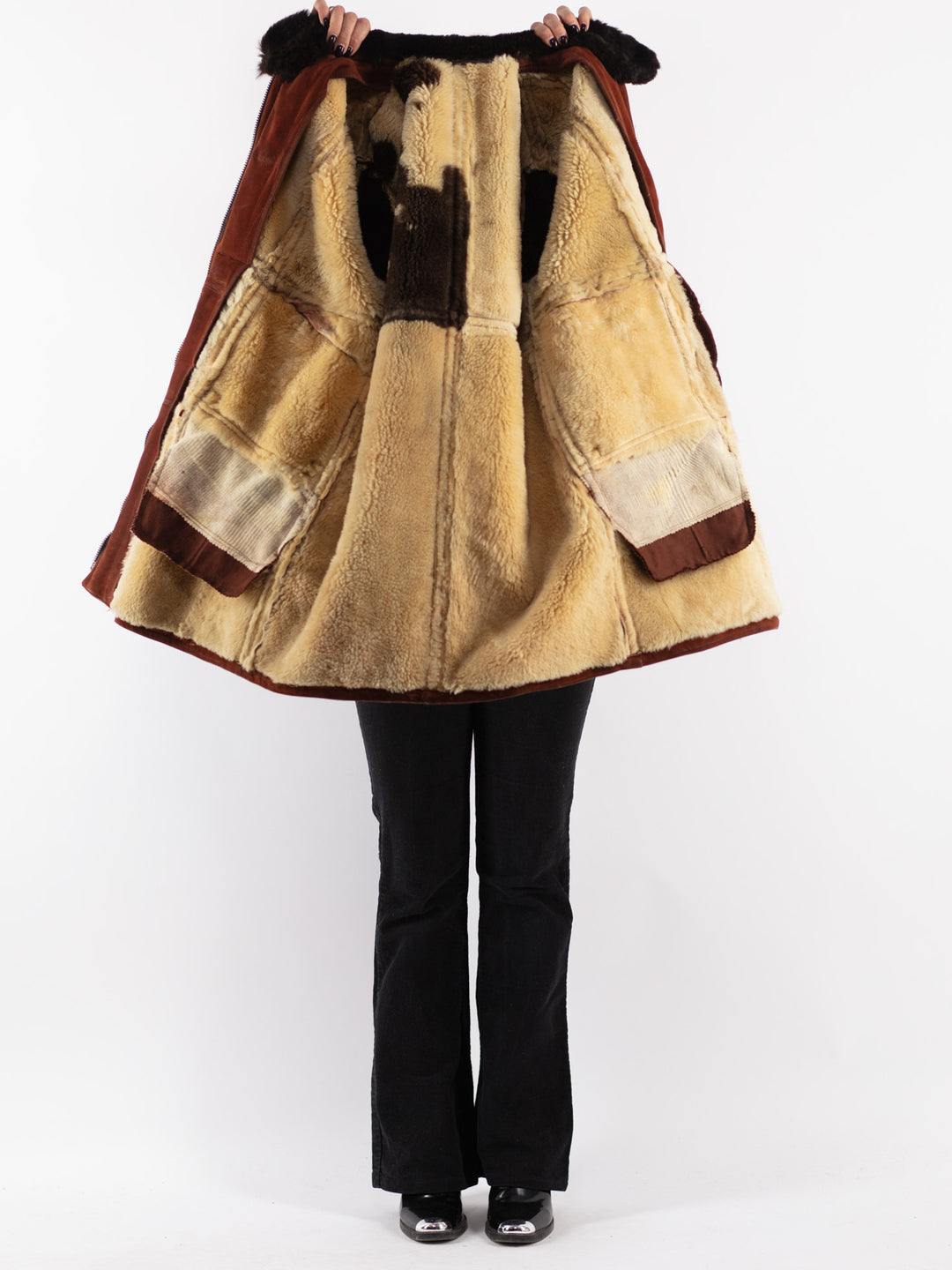 Vintage 80's Women Sheepskin Coat in Brown