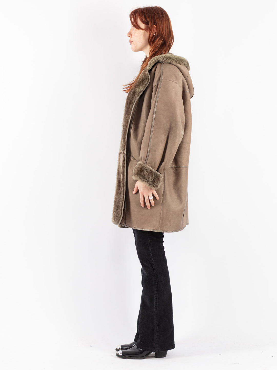 Vintage 80's Women Sheepskin Coat in Beige