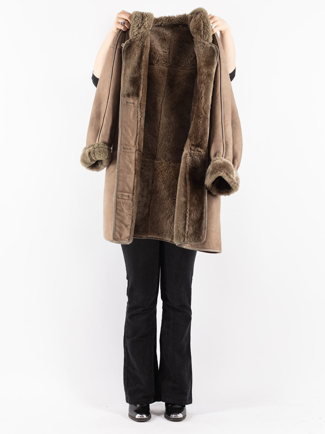 Vintage 80's Women Sheepskin Coat in Beige